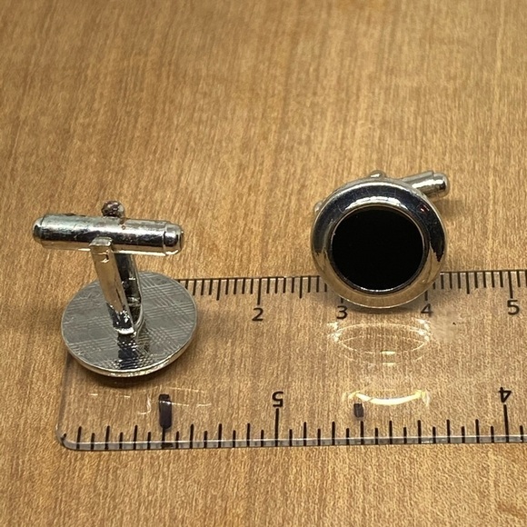 cufflinks Classic vintage cufflinks black round silver tone - Picture 4 of 5
